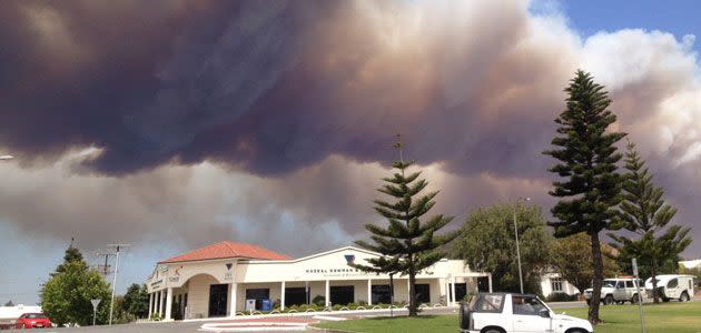 Smoke from the out of control fire at Coomunga, near Port Lincoln.