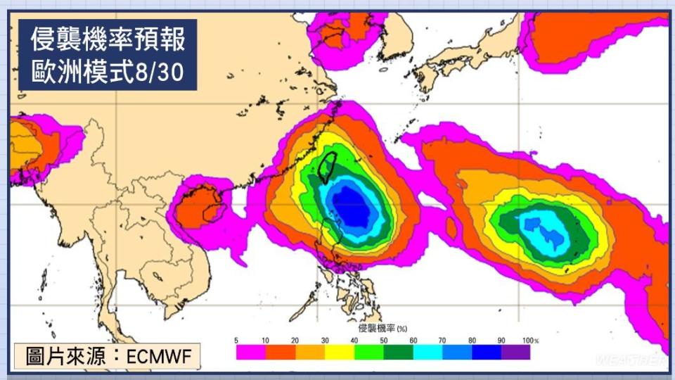 侵襲機率預報歐洲模式。（圖／TVBS）