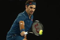 Tennis - Australian Open - Fourth Round - Melbourne Park, Melbourne, Australia, January 20, 2019. Switzerland’s Roger Federer in action during the match against Greece’s Stefanos Tsitsipas. REUTERS/Edgar Su