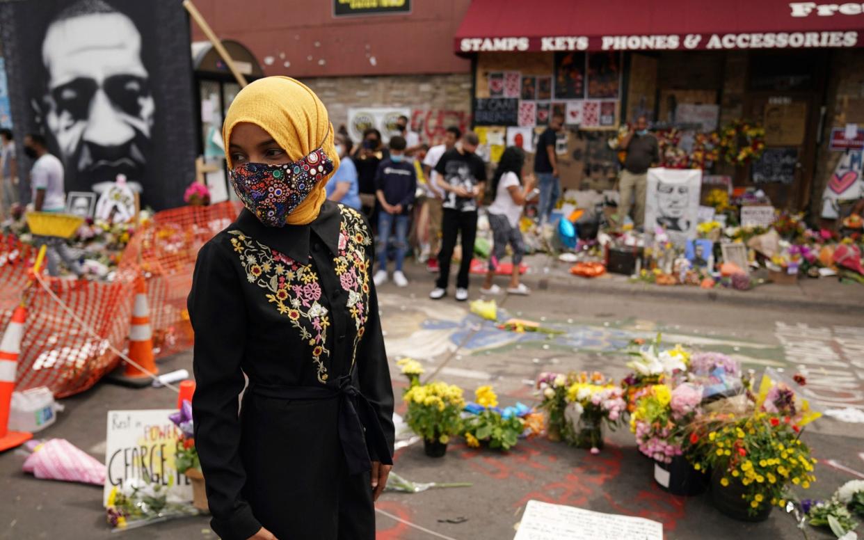 U.S. Rep. Ilhan Omar, along with members of the United States Congressional Black Caucus, on Thursday, June 4, when they visited the site where George Floyd died - Anthony Souffle/AP