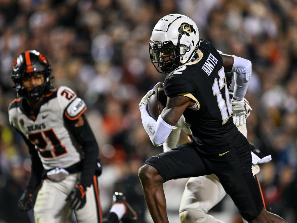 University of Colorado Boulder wide receiver Travis Hunter against Oregon State University in 2023.