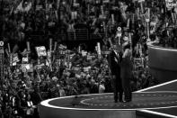 <p>President Barack Obama and former Secretary of State Hillary Clinton share a moment at the Democratic National Convention Wednesday, July 27, 2016, in Philadelphia, PA. Obama ceremoniously passed the torch to his former rival. (Photo: Khue Bui for Yahoo News)</p>