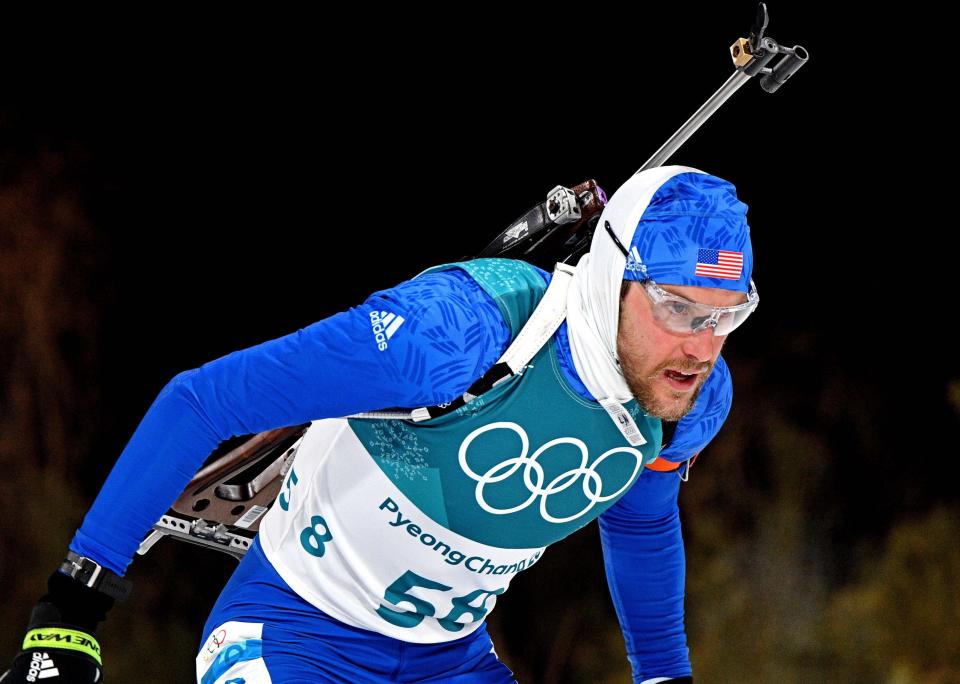 Leif Nordgren (USA) in the men's biathlon 12.5km pursuit during the Pyeongchang 2018 Olympic Winter Games at Alpensia Biathlon Centre in February, 2018. Photo by Andrew P. Scott-USA TODAY Sports