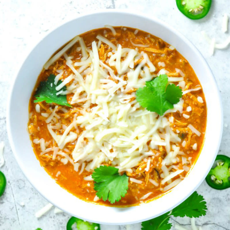This is a creamy chili recipe filled with shredded chicken that can be cooked in the pressure cooker, slow cooker, stove top or even use a rotisserie chicken.