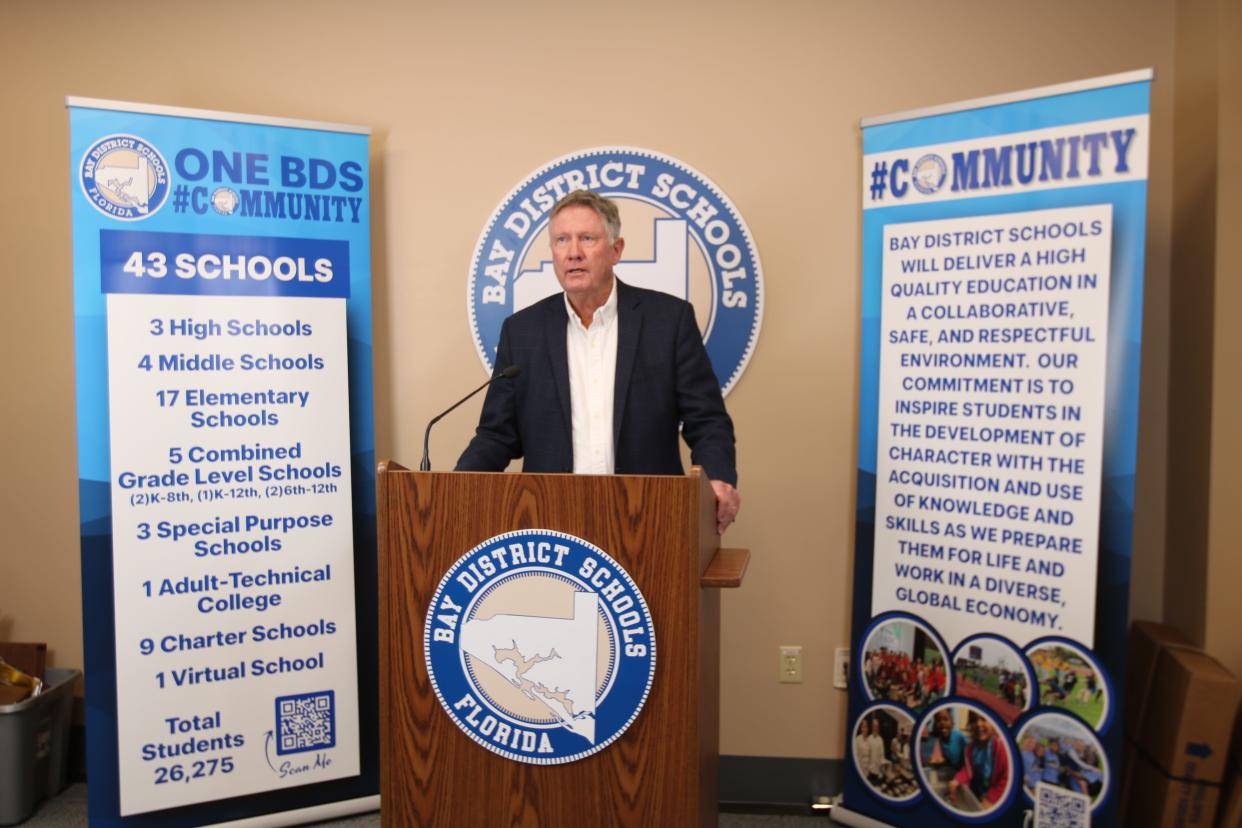 Bay Education Foundation President Larry Carroll announced the the launch of the "Bay Ed Gives Back" campaign that will raise money for education foundations in districts that were ravaged by Hurricane Ian.