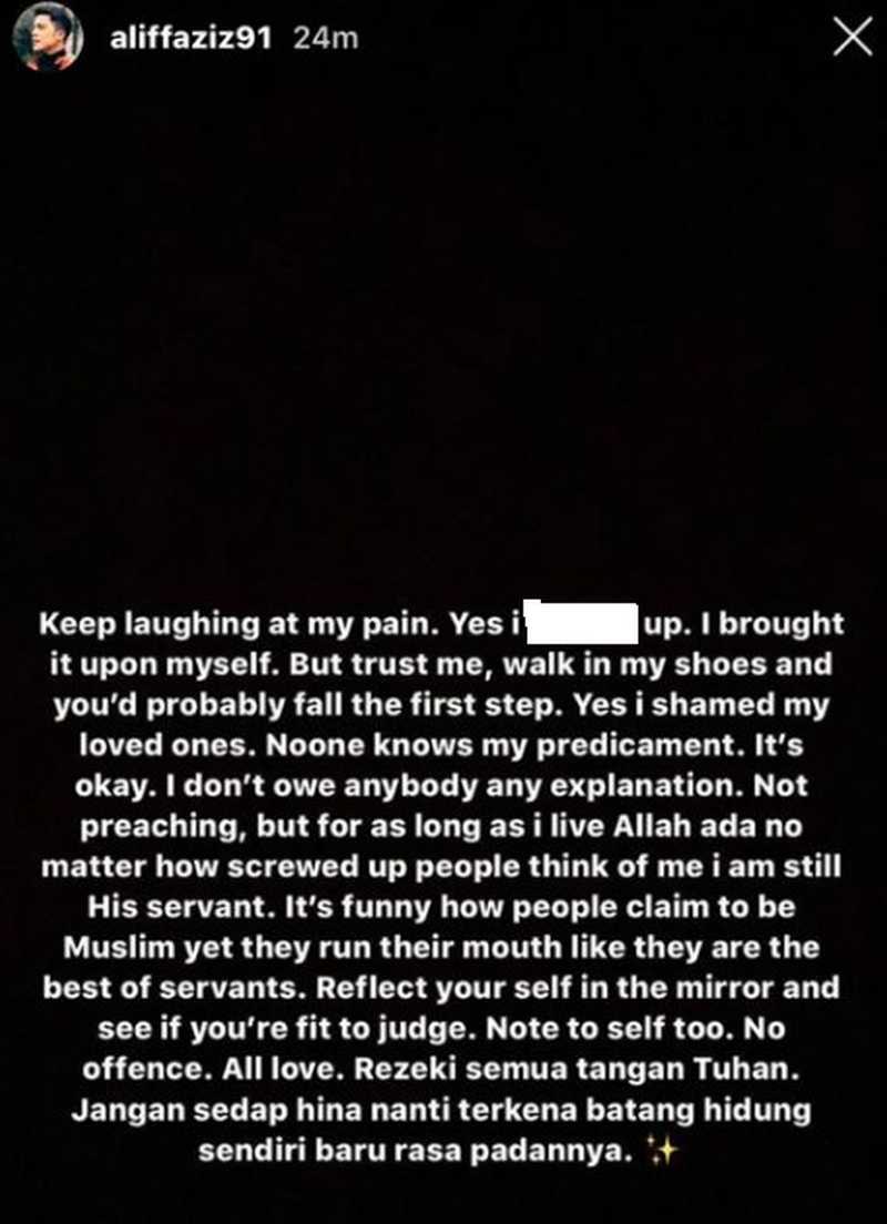 The ex-husband of Bella Astillah took to Instagram yesterday with this message. ― Screengrab via Instagram/Aliff Aziz