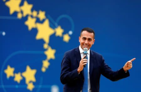 Italian Deputy PM Luigi Di Maio speaks at the 5-Star Movement party's open-air rally at Circo Massimo in Rome, Italy, October 21, 2018. REUTERS/Max Rossi
