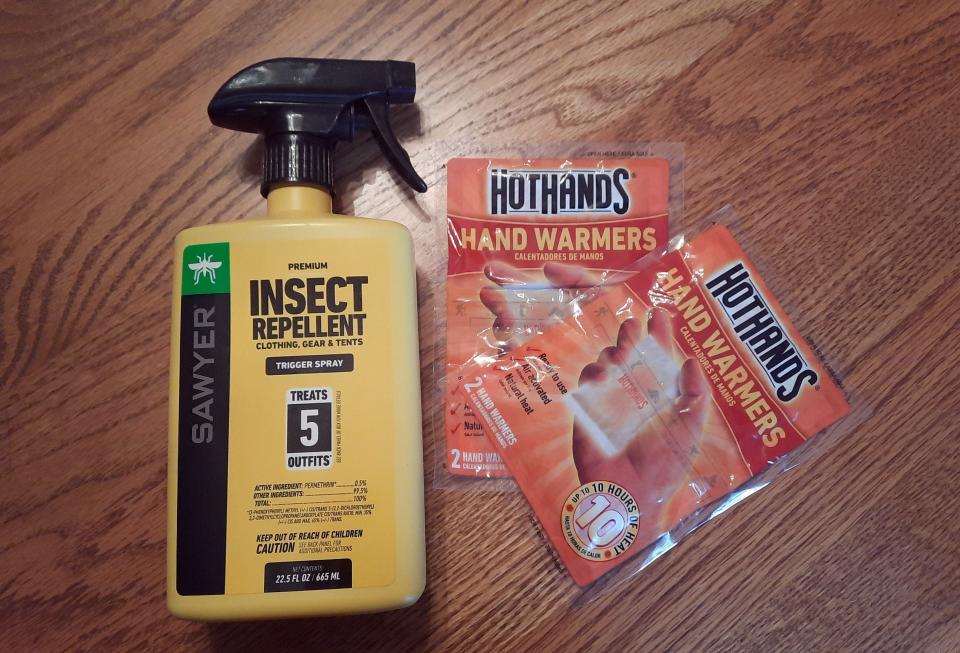 Spray to repel ticks on apparel and disposable hand warmers are great stocking stuffers for outdoorspeople.