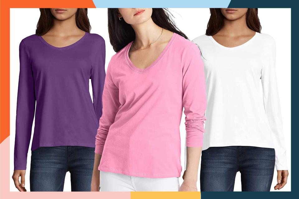 Hanes Women’s Perfect-T Long Sleeve V-neck T-shirt tout