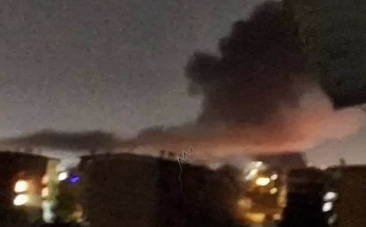 A still from footage released by the Islamic Revolutionary Guard Corps of explosions near the city of Isfahan. The Independent is unable to independently verify the content, date, and conditions under which this was filmed. (Natsecjeff/Twitter)