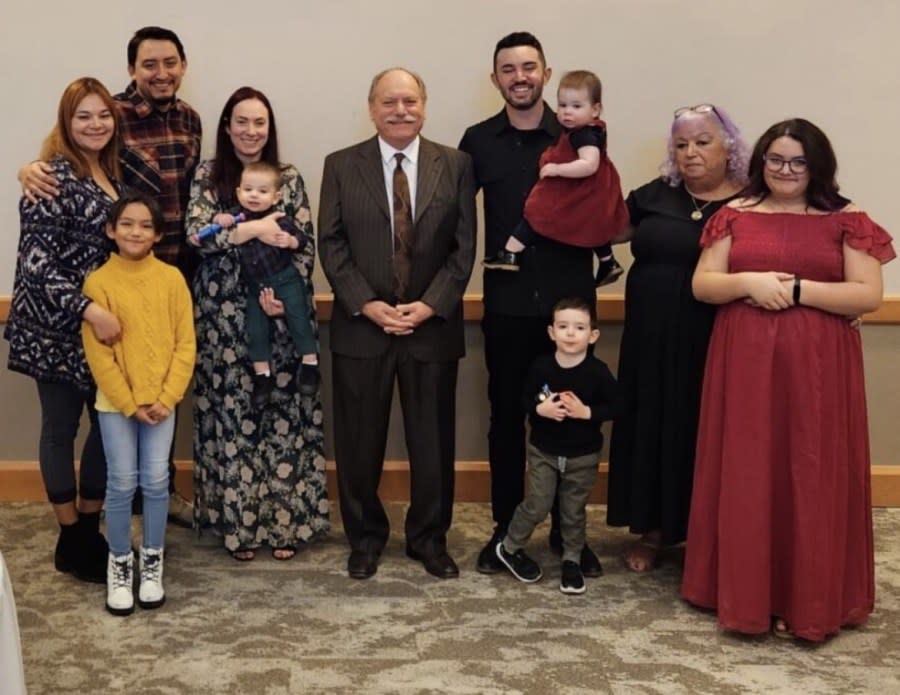 <em>Family and friends gathered at Temple Sinai in Summerlin on Thursday after Al Weiss (center), 78, was killed in a suspected DUI crash on Buffalo Drive near Charleston Boulevard Sunday night. (Denise Parish)</em>
