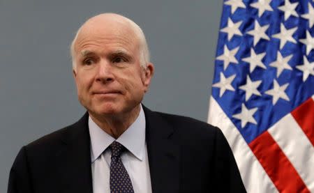 FILE PHOTO: U.S. Senator John McCain attends a news conference at the Benjamin Franklin Library in Mexico City, Mexico December 20, 2016. REUTERS/Henry Romero/File Photo