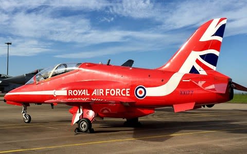 a Red Arrows Hawk TMk1 XX177 at RAF Scampton, the plane involved in the death of RAF Flight Lieutenant Sean Cunningham, - Credit: Alex Britton /PA