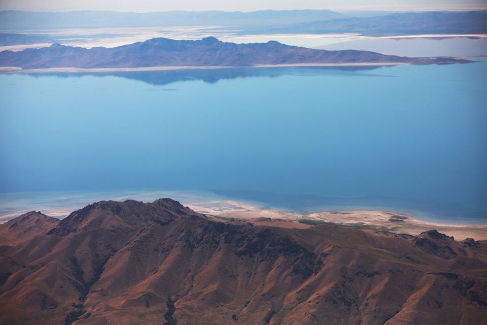 Water levels are pictured in the Great Salt Lake near Antelope Island on Thursday, July 20, 2023.