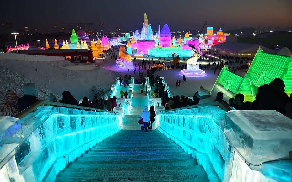 <p>An overview of theHarbin Ice and Snow World, in northeast China's Heilongjiang Province.</p>