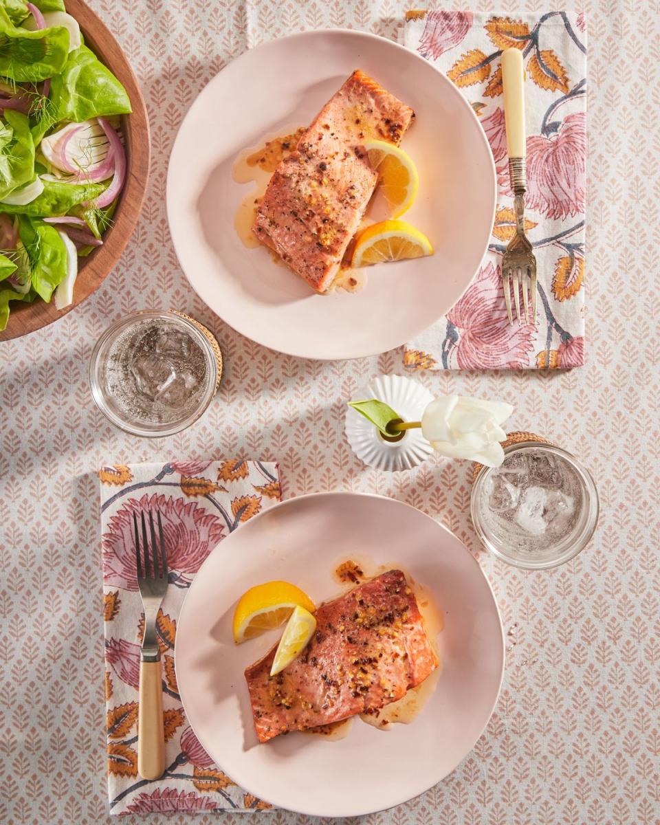 lemon butter broiled salmon with bibb salad