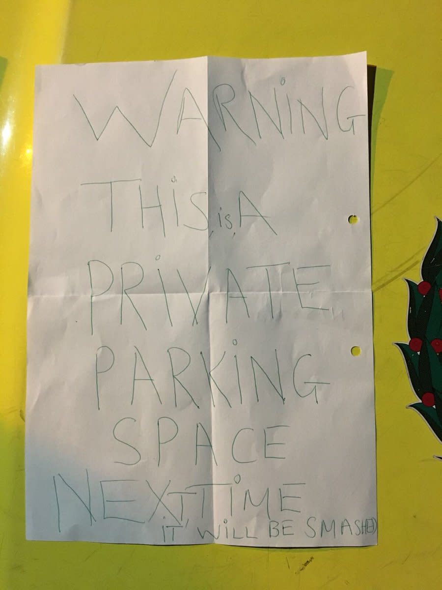 A man was arrested after an angry note was left on an ambulance. Source: Tower Hamlets Police/Twitter