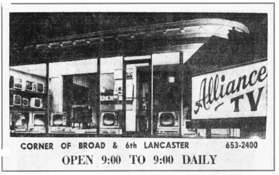 This ad appeared in the E-G Sept. 6, 1966, soon after the house at 600 N. Broad St.had become a business -- Alliance TV. It had a new front display window and sign installed.