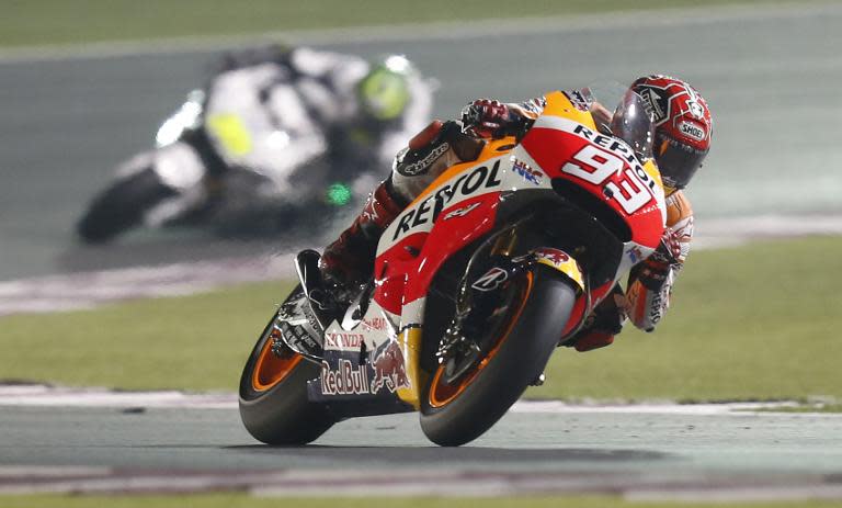 MotoGP rider Marc Marquez of Spain races during the MotoGP race of the Qatar Grand Prix on March 29, 2015 in Doha