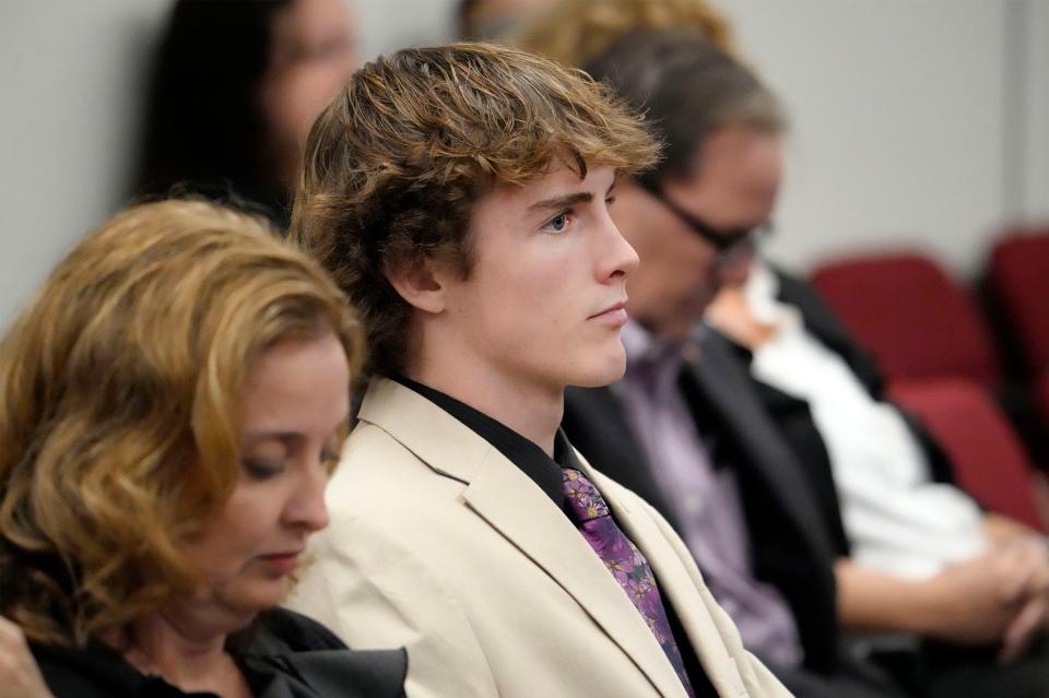 Connor Jarnagan, a victim of a brass knuckles attack, prepares to speak at a Senate judiciary hearing where a brass knuckles bill is being proposed on Feb. 1, 2024.