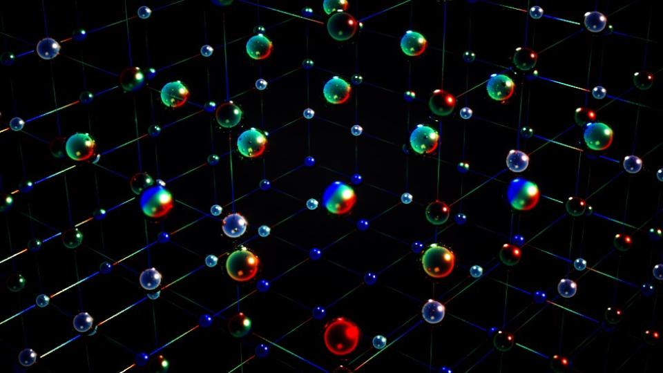 Esferas de diferentes colores representando diferentes estados de la materia
