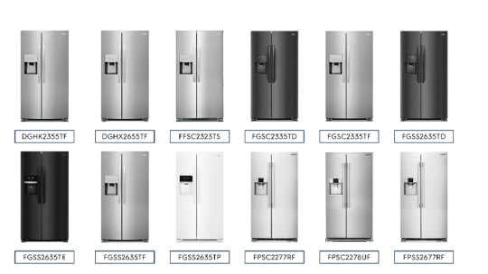 Recalled Production Year 2015-2019 Frigidaire Branded Side by Side Refrigerators with Slim Ice Buckets (Courtesy Consumer Product Safety Commission)