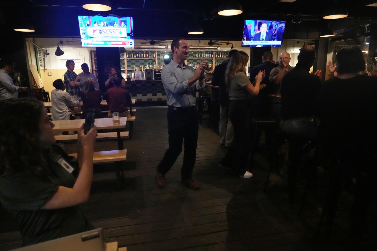 Michael Mann, the Austin school district's executive director for construction management. reacts during a school bond election watch party Nov. 8. “We can’t build them all at once, but we want to get them done as quickly as possible,” Mann said recently of the security upgrades included in the bond package.