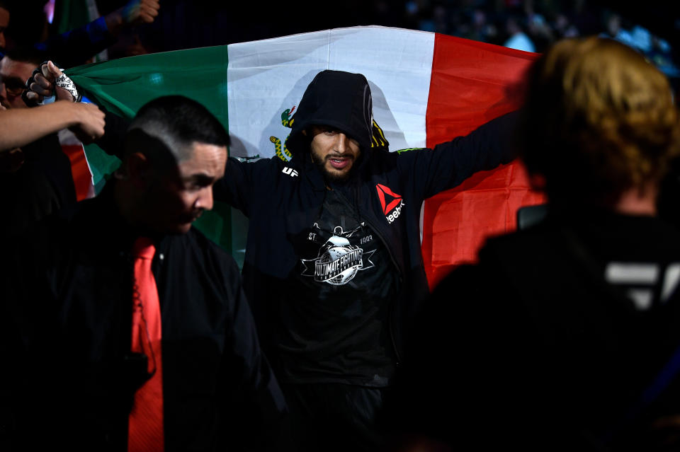 DENVER, CO - NOVEMBER 10:  Yair Rodriguez of Mexico enters the arena prior to facing Chan Sung Jung of South Korea in their featherweight bout during the UFC Fight Night event inside Pepsi Center on November 10, 2018 in Denver, Colorado. (Photo by Chris Unger/Zuffa LLC/Zuffa LLC via Getty Images)