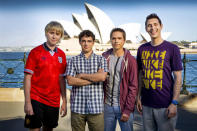 James Buckley, Simon Bird, Joe Thomas and Blake Harrison in ‘The Inbetweeners 2′ James Buckley (Jay) 26, Simon Bird (Will) 29, Joe Thomas (Simon) 30, and Blake Harrison (Neil) 29.