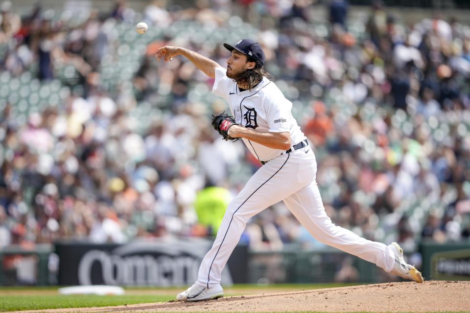 Alex Faedo of the Detroit Tigers delivers a pitch against the San Diego Padres during the top of the first inning at Comerica Park on July 23, 2023 in Detroit, Michigan.