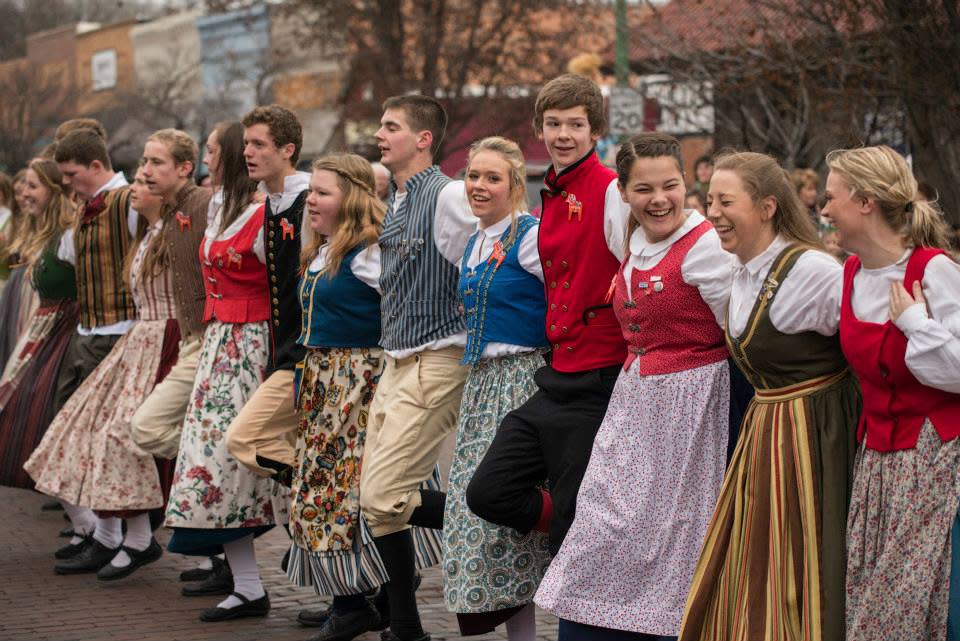 The Lindsborg Swedish Folk Dancers perform downtown as part of a previous year's St. Lucia Festival.