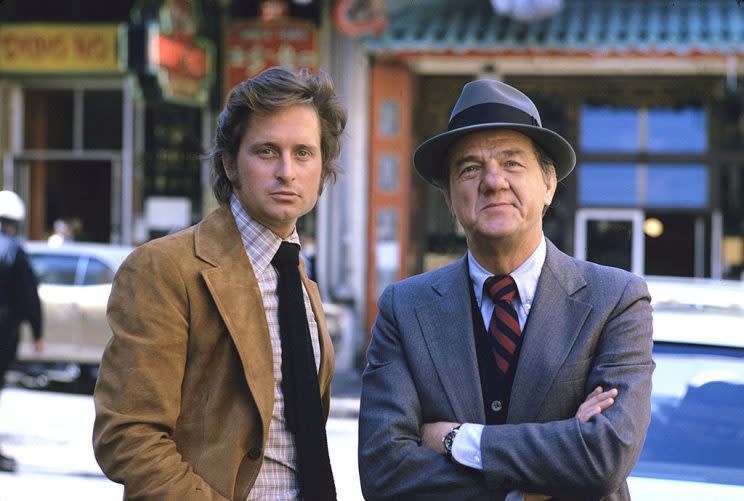 UNITED STATES - SEPTEMBER 11: THE STREETS OF SAN FRANCISCO - gallery - Season Four - 9/11/75, Michael Douglas (Keller), Karl Malden (Stone), (Photo by ABC Photo Archives/ABC via Getty Images