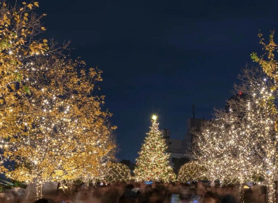 惠比壽花園廣場金色聖誕點燈示意圖。圖片來源：小紅書@崔崔呀在日本