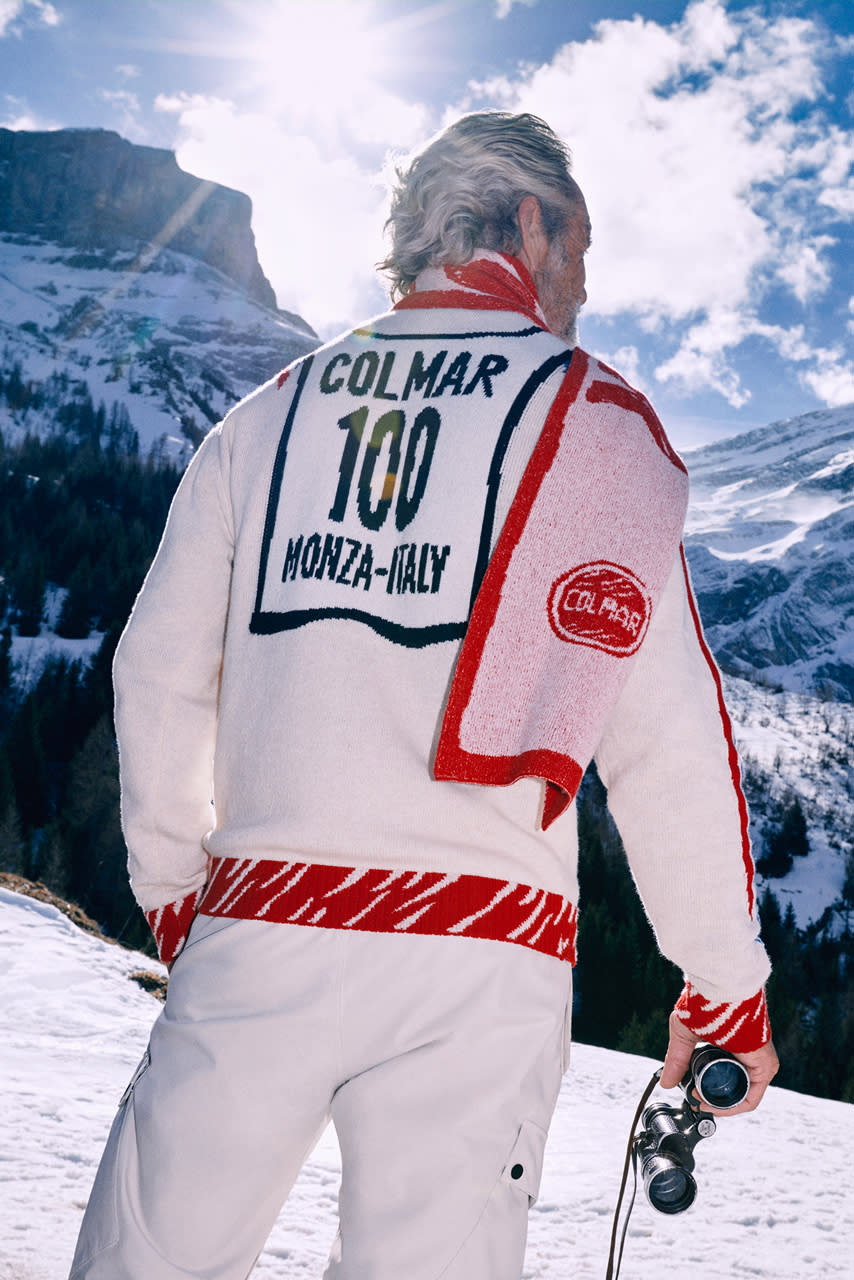 Joshua vides colmar ski clothes capsule knit artist art Caso Di Neve the race is on campaign vest skis erwin stricker 