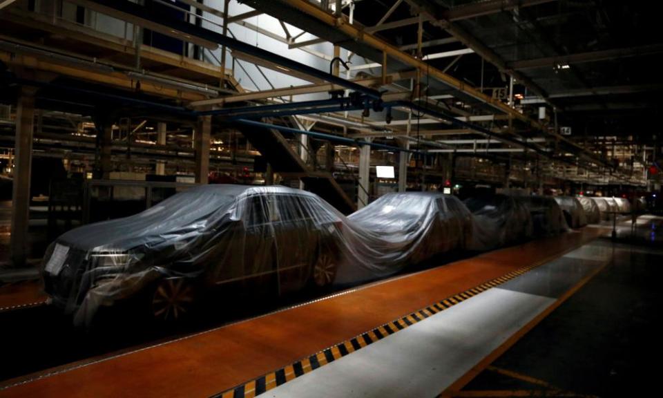 A shuttered assembly line at a Volkswagen factory in Lisbon