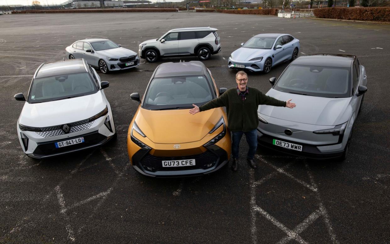 Andrew English with five of this year's Car of the Year shortlisted contenders at the Silverstone test drive