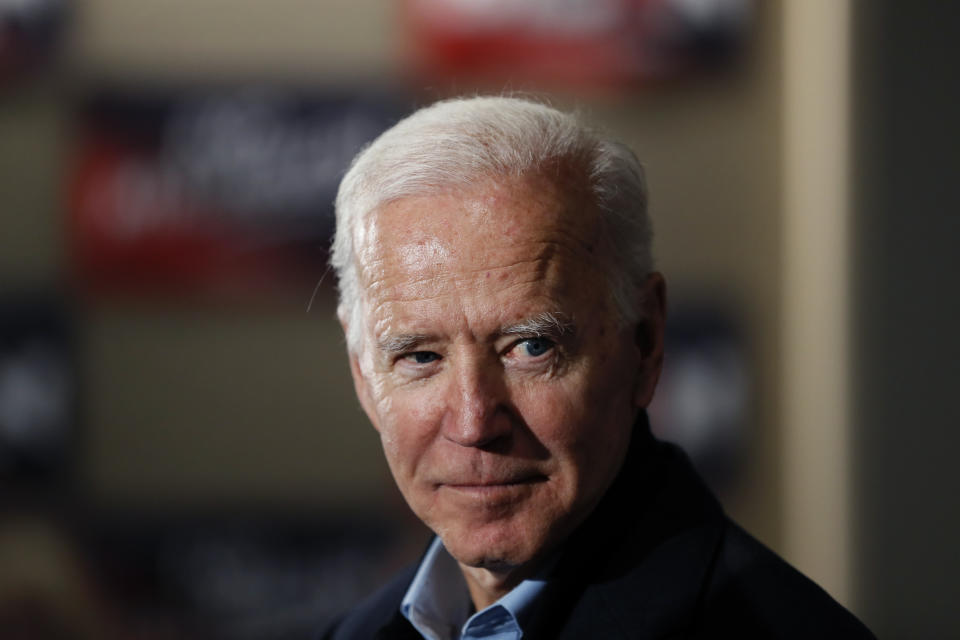 Democratic presidential candidate and former Vice President Joe Biden speaks during a meeting with local residents at Buena Vista University, Sunday, Dec. 1, 2019, in Storm Lake, Iowa. (AP Photo/Charlie Neibergall)