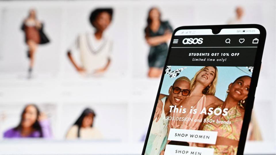 Shares in ASOS fall after the online retailer reported large losses after consumers reduced spending amid high inflation. Photo: Justin Tallis/AFP via Getty.
