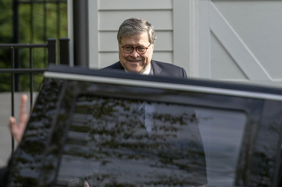 Attorney General William Barr leaves his home in McLean, Va., on Wednesday morning, April 17, 2019. Special counsel Robert Mueller's redacted report on Russian interference in the 2016 election is expected to be released publicly on Thursday and has said he is redacting four types of information from the report. Congressional Democrats are demanding to see the whole document and its evidence. (AP Photo/Sait Serkan Gurbuz)