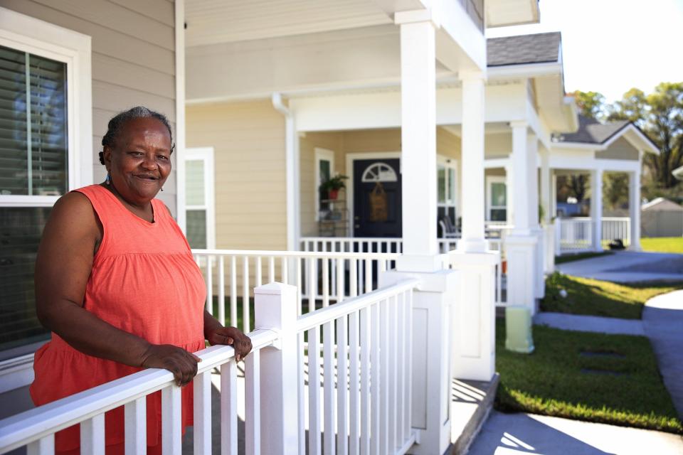 Margaret Showers, 62, is shown at her residence in the Tiny Houses on Navaho complex in Jacksonville. The 50-home complex, developed by HabiJax and managed by Ability Housing, is one of the first affordable housing communities for those formerly homeless or people with disabilities.