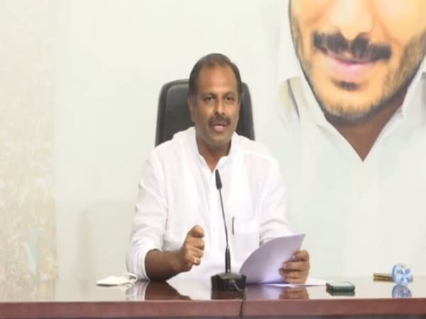 Andhra Pradesh Government Chief Whip Gadikota Srikanth Reddy during a press briefing on Friday. (Photo/ANI)