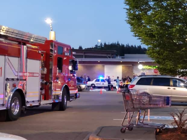 Burnaby RCMP responded to a shooting at the Market Crossing strip mall on Thursday. 