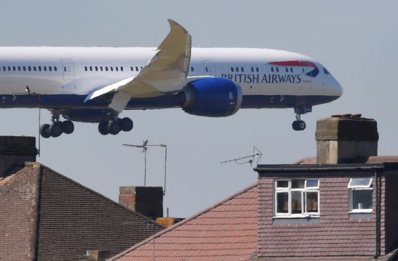 FILE PHOTO: A British Airways aircraft comes in to land at Heathrow aiport in London