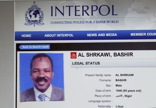 A page of an Interpol website featuring Bashir Al Shrkawi also known as Bashir Saleh, Moamer Kadhafi's former chief of staff and head of Libya's 40 billion dollar sovereign wealth fund. French investigative news website Mediapart published what it said was a copy of an internal Libyan regime document recording an alleged 2006 illegal funding deal between Tripoli and Sarkozy's 2007 campaign