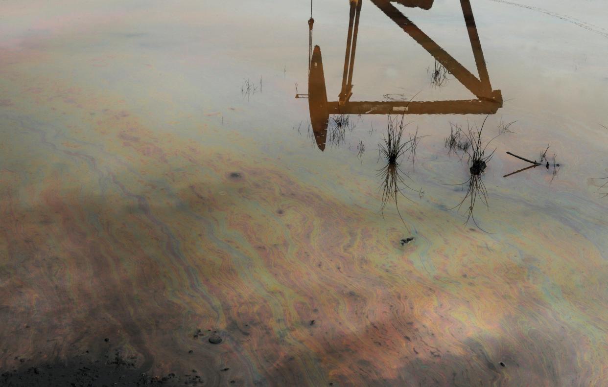 An oil spill pictured near Lake Maracaibo, Venezuela.