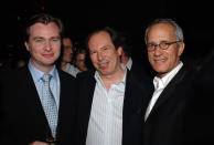 <p>Christopher Nolan, director, Hans Zimmer and James Newton Howard, composers (Photo by L. Cohen/WireImage)</p> 