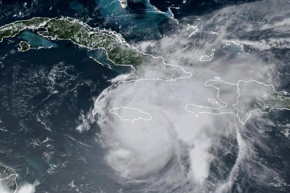 Satellite image from July 3 shows Hurricane Beryl moving toward Jamaica on July 3 (NOAA/AP)