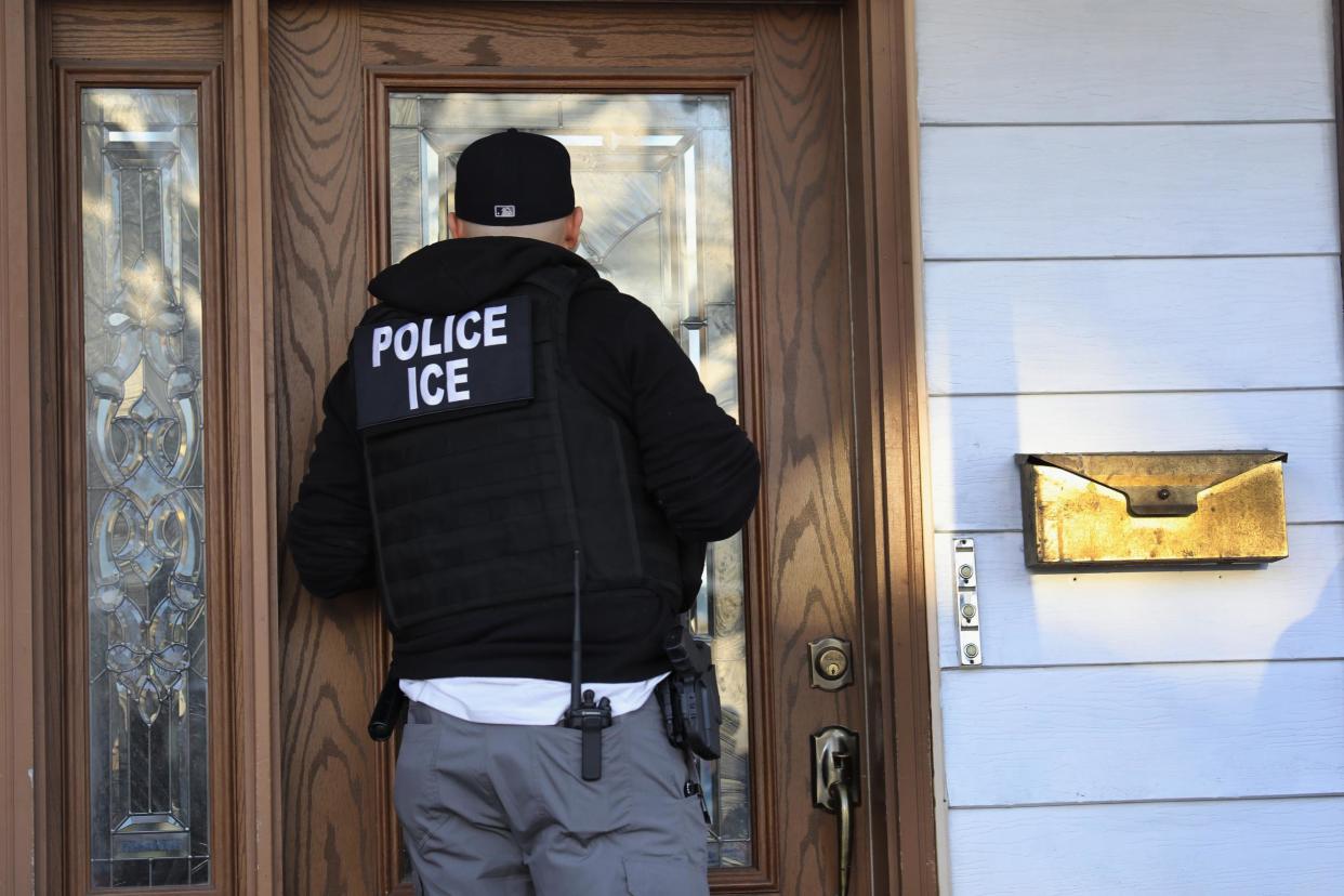 U.S. Immigration and Customs Enforcement (ICE), officers arrive to a Flatbush Gardens home in search of an undocumented immigrant: John Moore/Getty Images