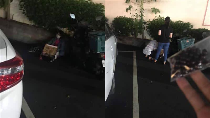 原PO在台南花園夜市看見女童坐在地板賣餅乾，且父母皆知情。（圖／翻攝自台南爆料公社）