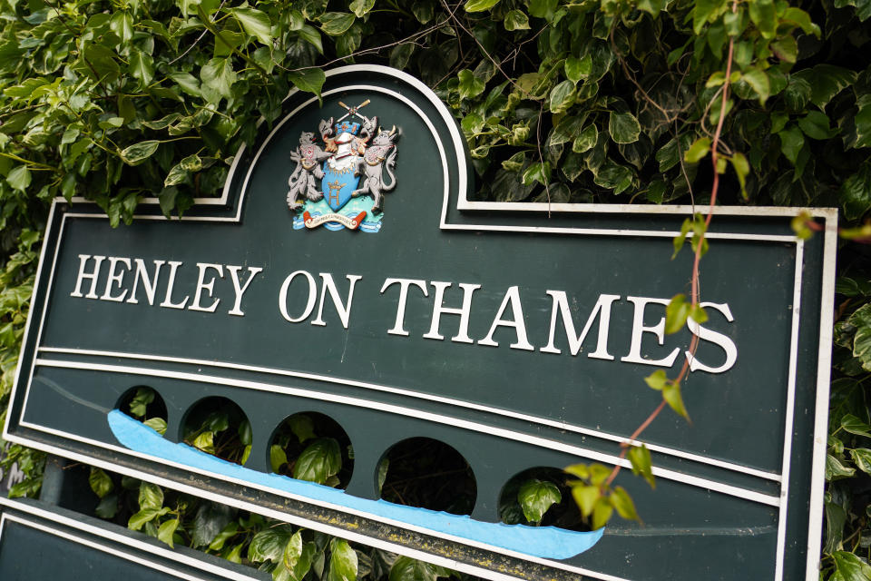 A view of a sign, in Henley-on-Thames, England, Friday, June 14, 2024. Britain has become notorious as a place where a casual swim could lead to an extended visit to the toilet, if not the hospital. A torrent of news on dirty water has spilled into next month's election to determine which party controls government for the next four or five years. (AP Photo/Alberto Pezzali)